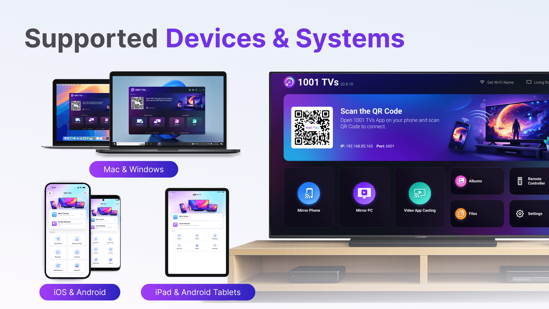 1001 TVs - Screen Mirroring from Phone & PC to TV - App on